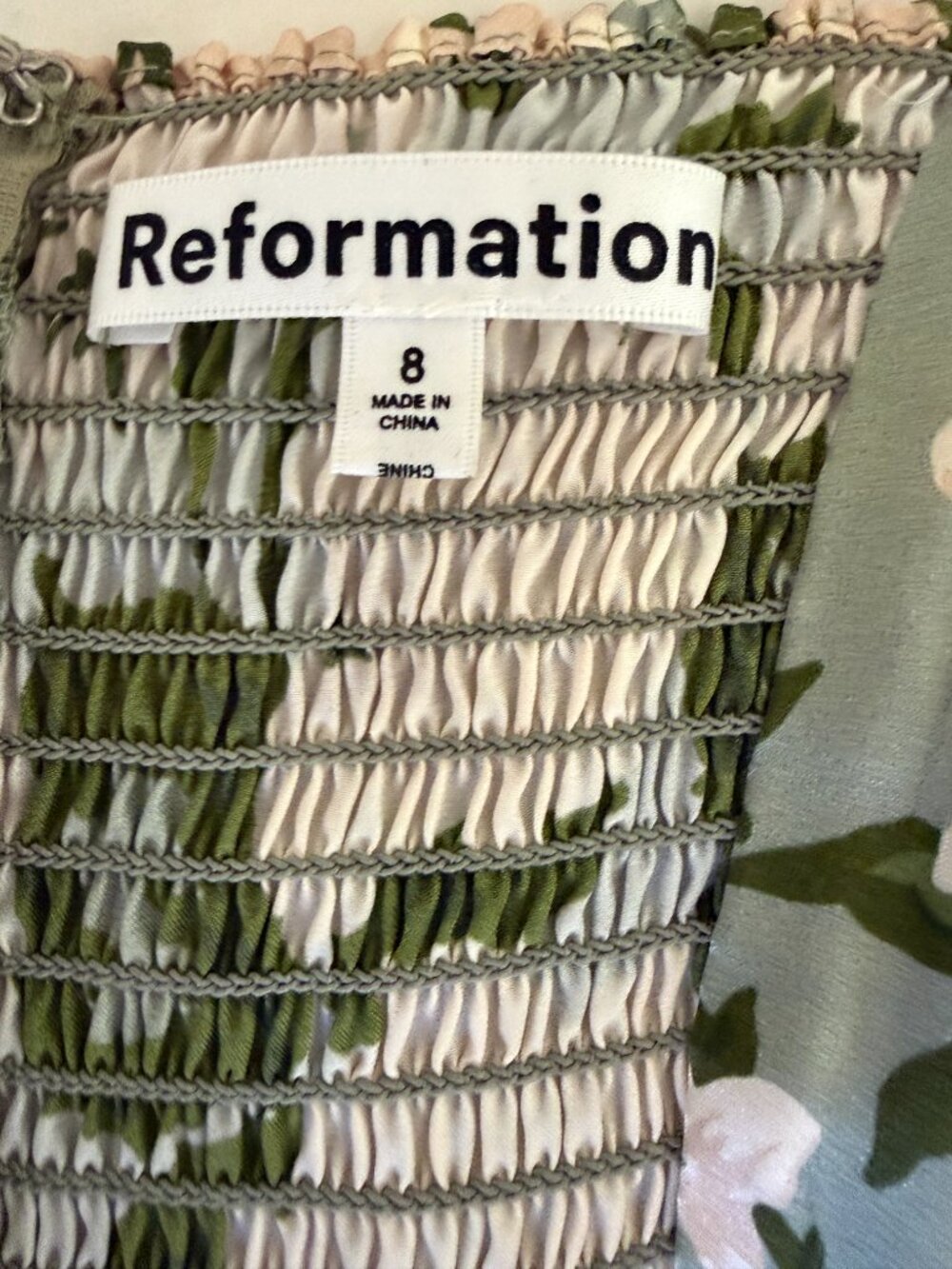 Reformation Marguerite Silk Gown in Tea Garden in Tarragon - Picture 5 of 5